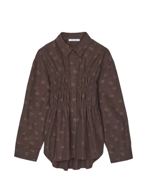 Cecilie Bahnsen CBBraxton floral-jacquard smocked shirt Brown 26RTW12002