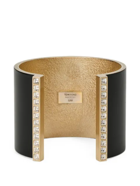 TOM FORD matte lacquered brass and crystal stones Fera cuff Black JW233ACR002