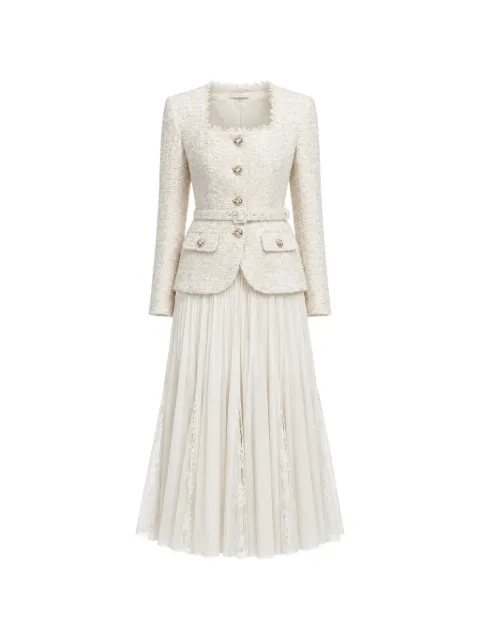 Self-Portrait cream tailored Boucle And Chiffon midi dress Neutrals AW26129M