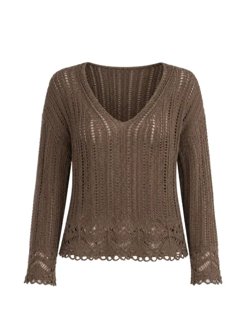tensione in crochet-knit V-neck sweater Brown D90186