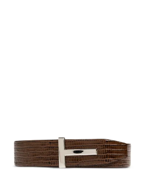 TOM FORD lizard-effect t-buckle belt Brown TB178LCL483S