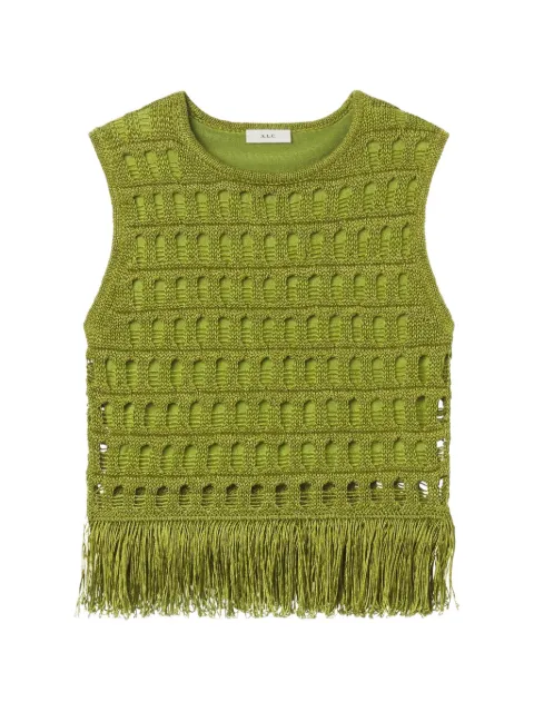 A.L.C. Esme fringed pointelle-knit top Green 7SWTP00803