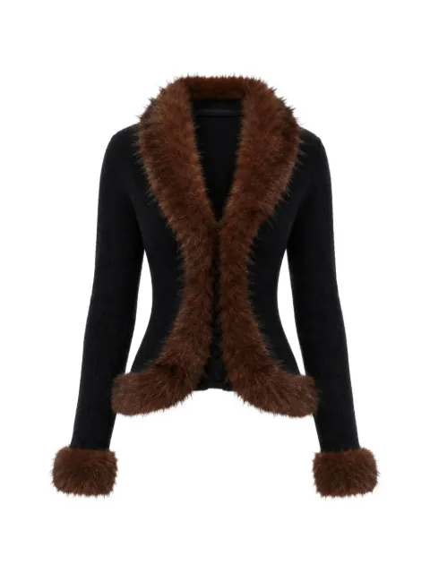 Self-Portrait black faux-fur knit cardigan Black AW26148CB