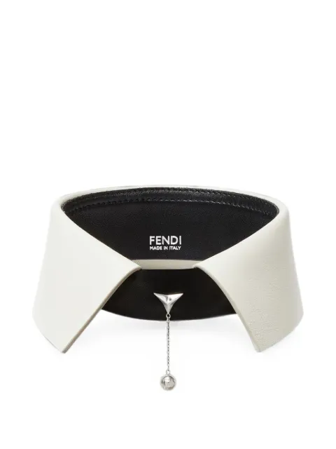 FENDI logo-pendant leather collar White 7AS563B1ZB