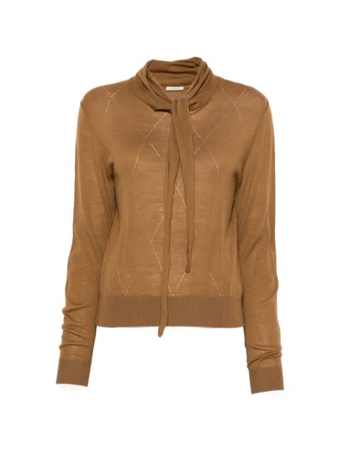 LAMRONS pussy-bow pointelle-knit sweater Brown LMRS07JMP1402