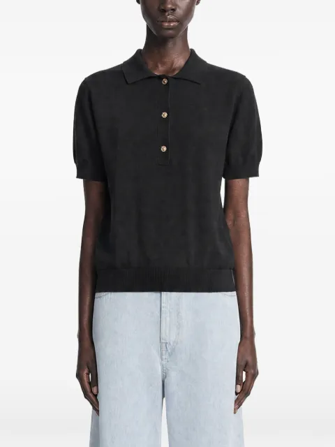 'S Max Mara Pomposa ribbed-knit short-sleeve polo shirt Black 2629366051600