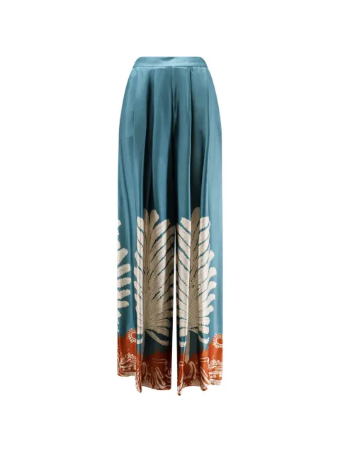 BYE FIRENZE pleated palm-print palazzo pants Blue 6SBCD7F913