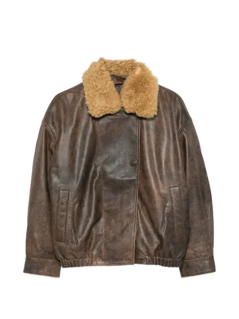 R13 shearling-collar leather jacket Brown R13WR676