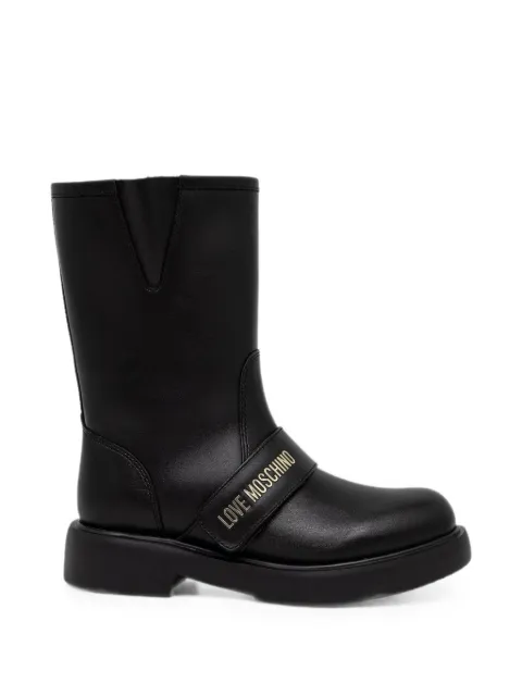Love Moschino logo-strap leather boots Black JA24064G1PIA0