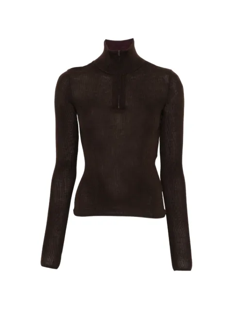 The Frankie Shop Sade ribbed-knit quarter-zip sweater Brown KNFS228512000102