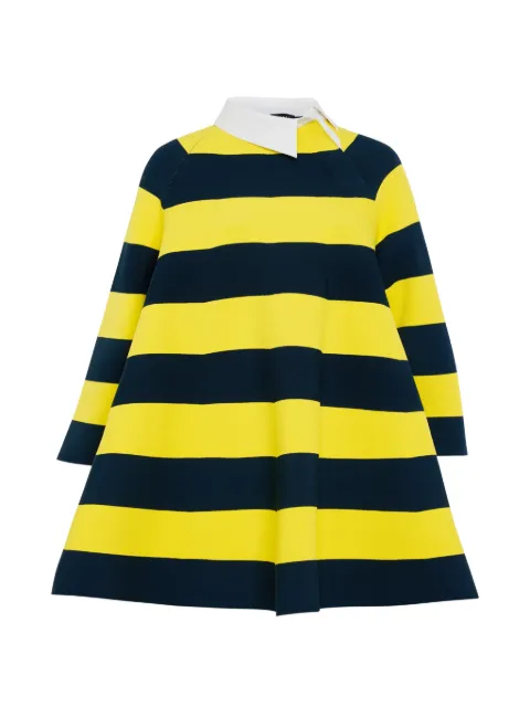 A.W.A.K.E. Mode striped asymmetric-collar mini dress Yellow PF26KD01VY01