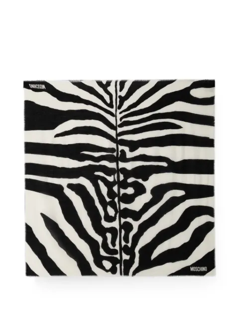 Moschino zebra-print frayed-edge wool scarf Neutrals 3272M3443