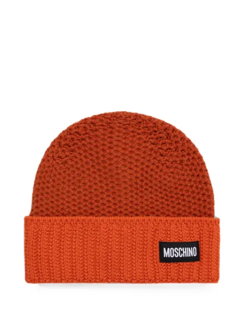Moschino logo-patch chunky-knit wool beanie Orange 65482M3490