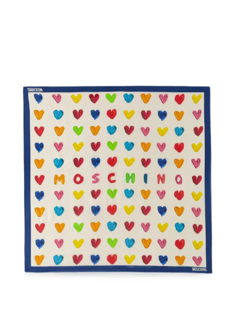 Moschino heart-print logo-detail silk scarf Neutrals 3525M3421