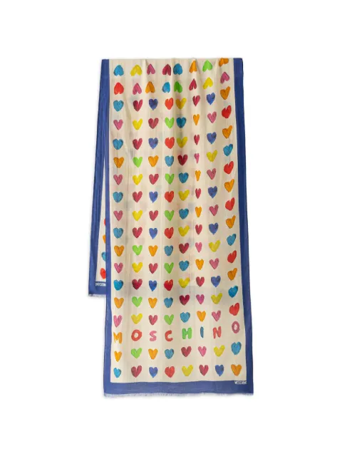 Moschino heart-print logo-lettering scarf Neutrals 3314M3457
