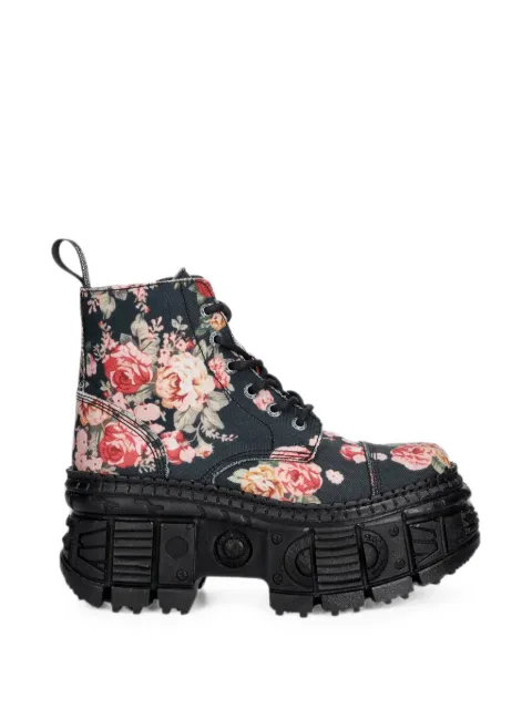 NEW ROCK floral-print platform ankle boots Black MWALL005V36