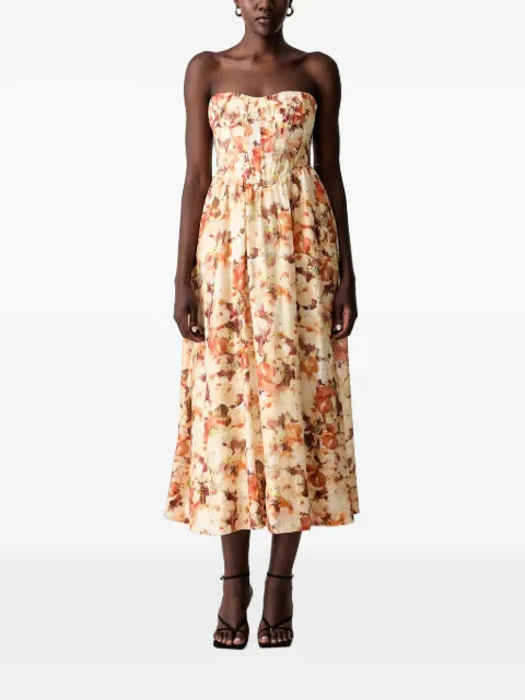 Bardot Lola floral-print corset-style midi dress Orange 60416DB1