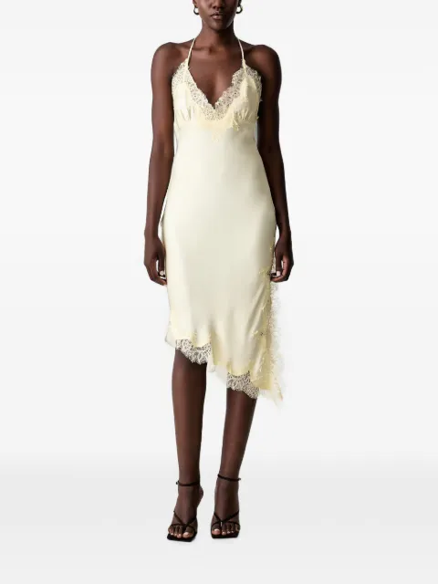 Bardot Silvio lace-trim asymmetric mini dress Yellow 60523DB