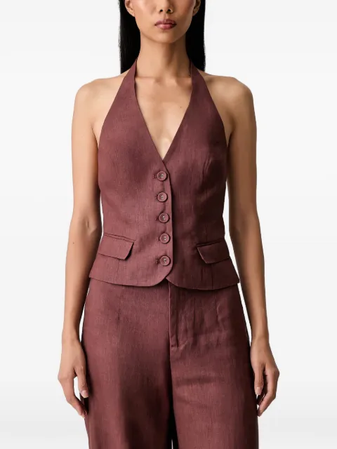 Bardot Domenica halterneck button-up top Brown 60392TB