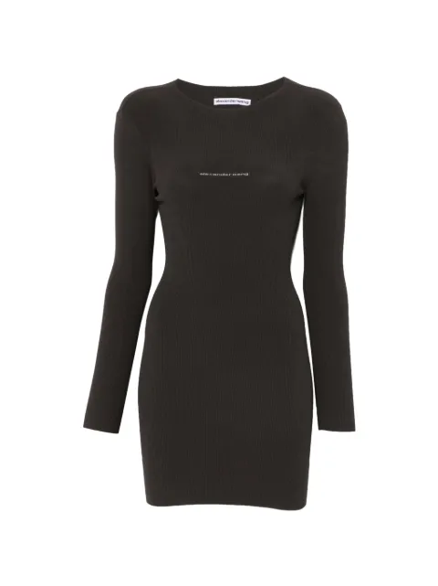 Alexander Wang textured logo long-sleeve crewneck dress Brown 1KC4266040