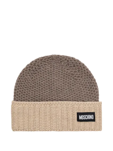 Moschino logo-patch waffle-knit wool beanie Brown 65482M3490