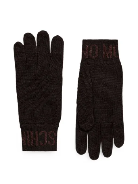 Moschino logo-knit ribbed wool gloves Brown 65485M3493