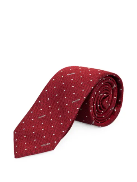 Moschino polka-dot logo-print silk tie Red 55061M5899