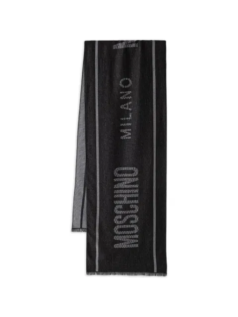 Moschino logo-print fringed scarf Black 50249M5907