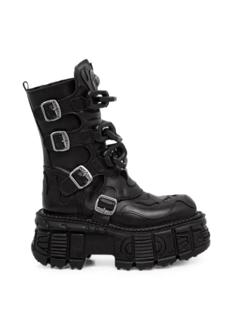 NEW ROCK Metallic buckle-fastening platform boots Black MMET030C2