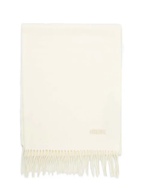 Moschino logo-embroidered fringed scarf Neutrals 50092M5165