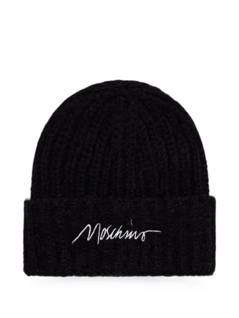Moschino logo-embroidered ribbed beanie hat Black 65423M3480