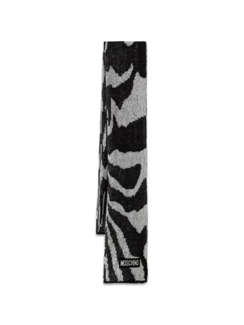 Moschino zebra-pattern logo-patch scarf Black 30857M3468