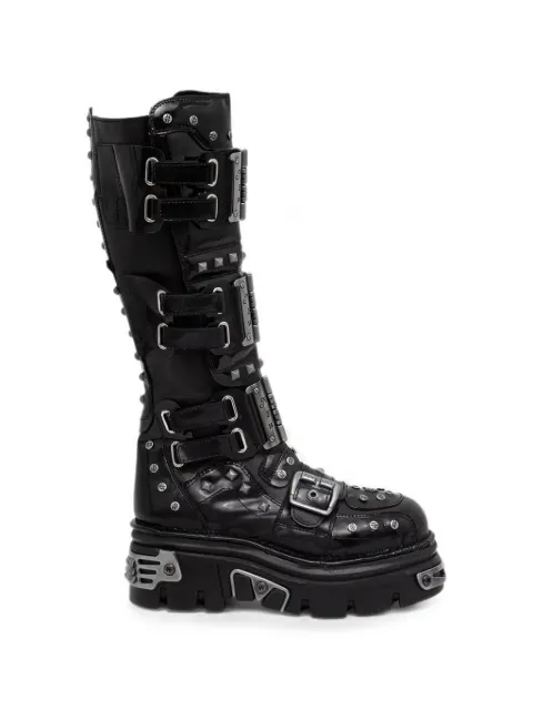 NEW ROCK Metallic studded buckled boots Black M800C1