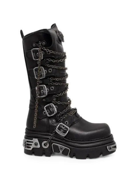 NEW ROCK chain-embellished buckle-fastening boots Black M1013C10
