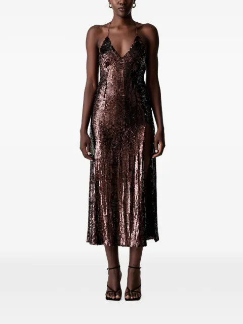 Bardot Santina sequin-embellished side-slit midi dress Brown 60524DB