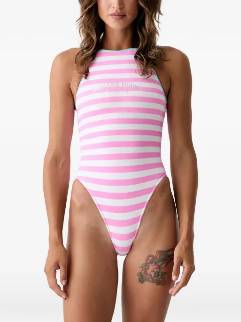 BANANA MOON Seneya striped logo-print swimsuit Pink LUNELYSENEYA