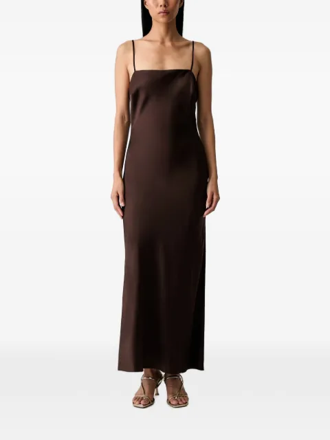 Bardot Marlo satin-finish spaghetti-strap maxi dress Brown 60395DB