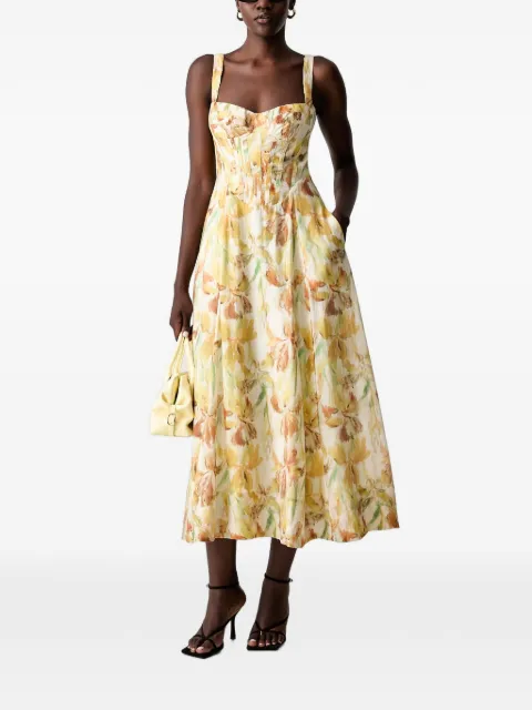 Bardot Adaline floral-print corset-style midi dress Yellow 58655DB6