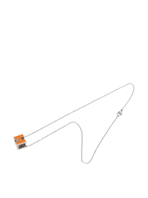 Hermès Pre-Owned 2000-2010 Palladium Plated Lacquered Cage D H Pendant Necklace costume necklace Orange 6HT7KTI5MXFNANYS