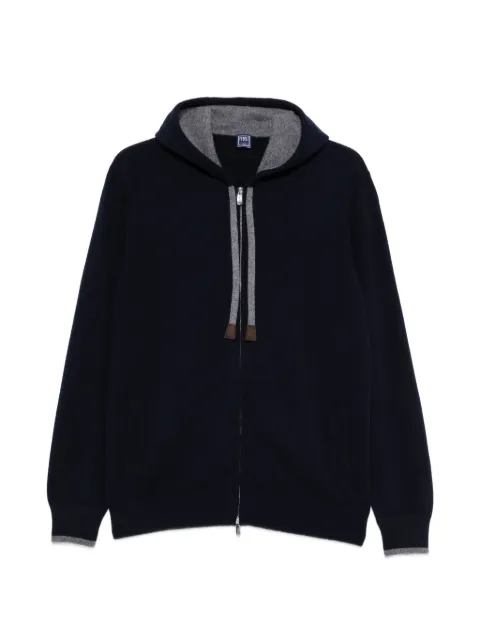Fedeli Davis zip-up drawstring knitted hoodie Blue MU006280