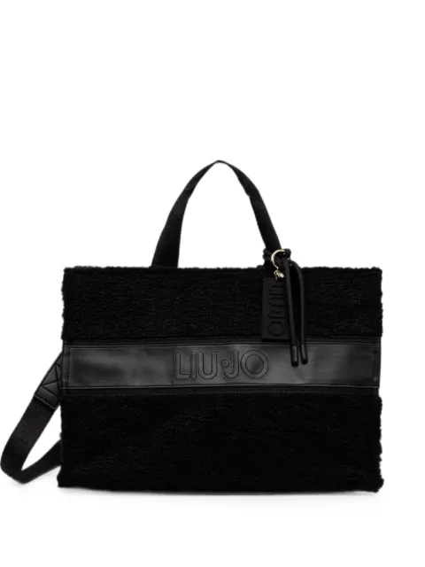 LIU JO fleece-texture logo-patch tote bag Black TF6212E1173