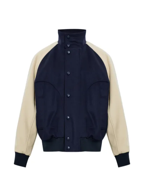 Balmain logo-embroidered colour-block bomber jacket Blue HH1TFC50WD23