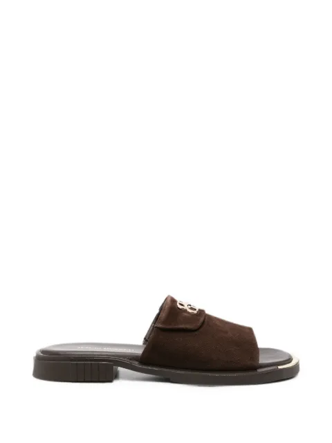 SERGIO MORETTI FIRENZE logo-plaque suede sandals Brown 660826106BRW