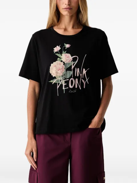 LIU JO floral-print rhinestone-embellished T-shirt Black TF6243JS923