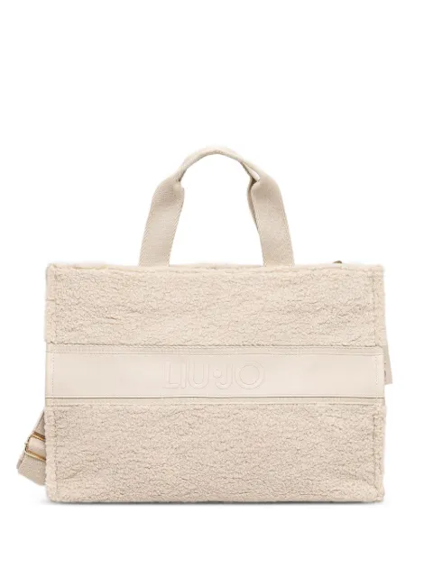 LIU JO faux-shearling logo-embossed tote bag Neutrals TF6212E1173