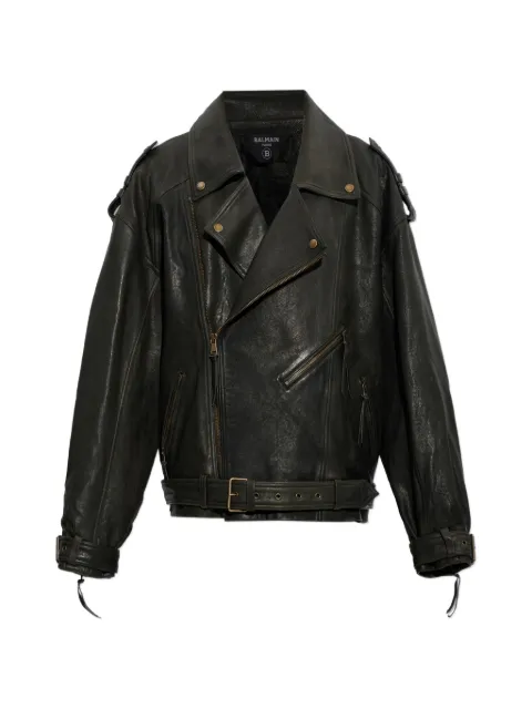Balmain belted leather jacket Black HH1TD595LE37