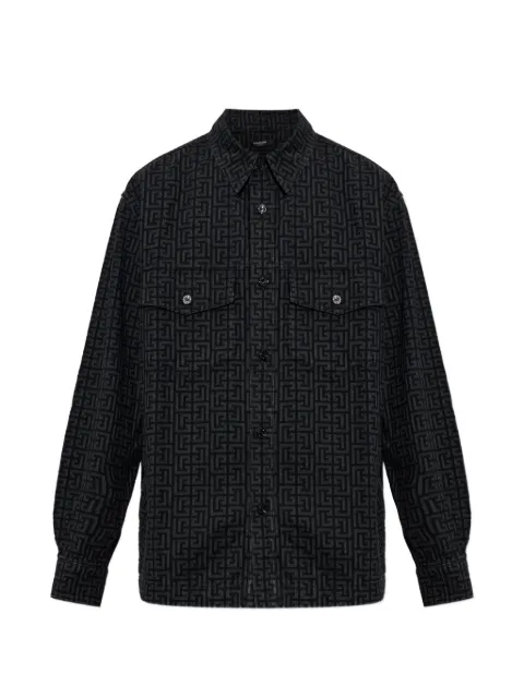 Balmain monogram-print denim shirt Black HH1HC160DG40