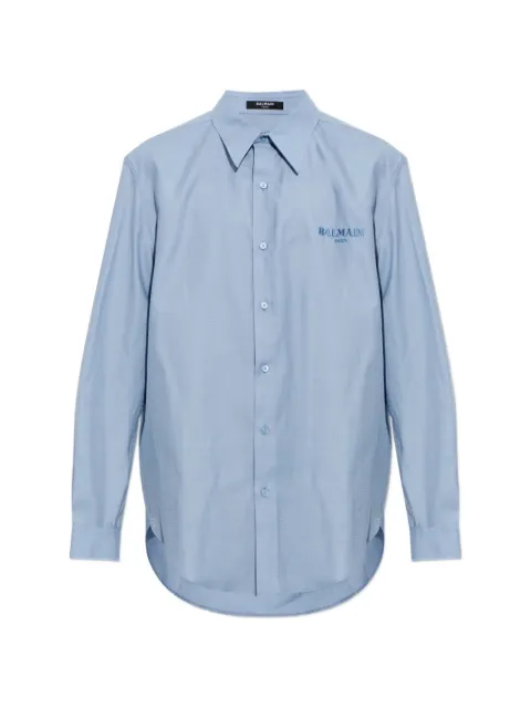 Balmain logo-embroidered cotton-blend shirt Blue HH1HS565CG75