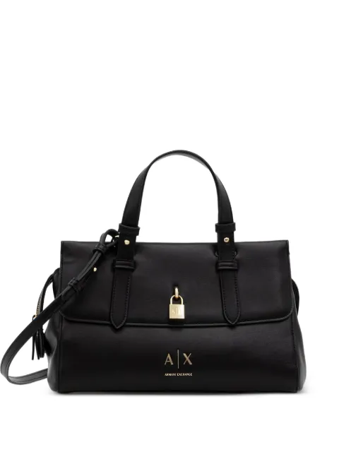 Armani Exchange padlock-detail logo-print shoulder bag Black XW003055AF28605