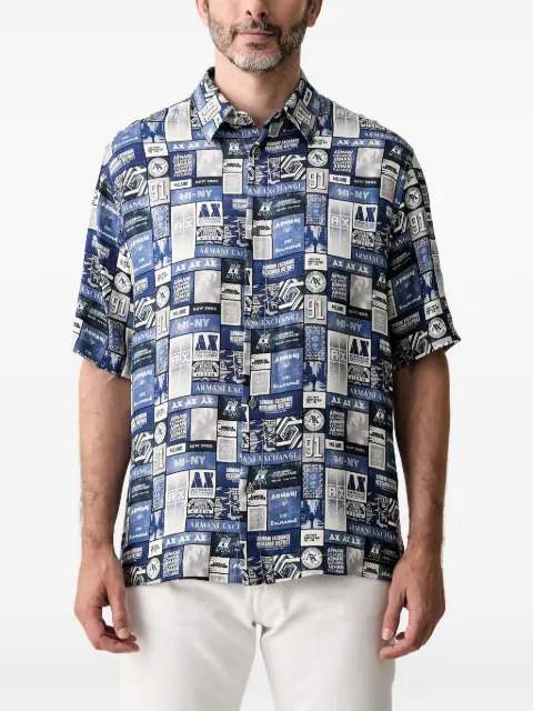 Armani Exchange logo-print short-sleeve shirt Blue XM002858AF13235
